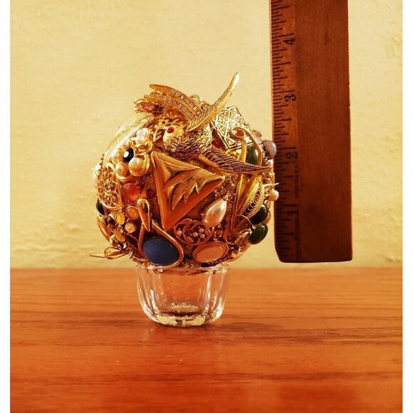 Unique Jeweled Holiday Ornament Bird Floral Christmas Handcrafted Vintage Jewels - Picture 7 of 7